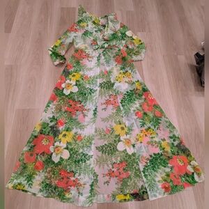1970 Vintage Tropical Floral Dress And Chiffon Sheet Overcoat